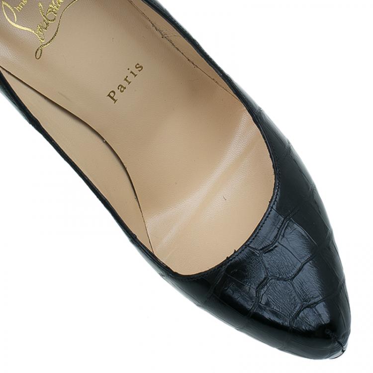 Pre Owned Christian Louboutin Black Crocodile Daffodile Pumps Size 40