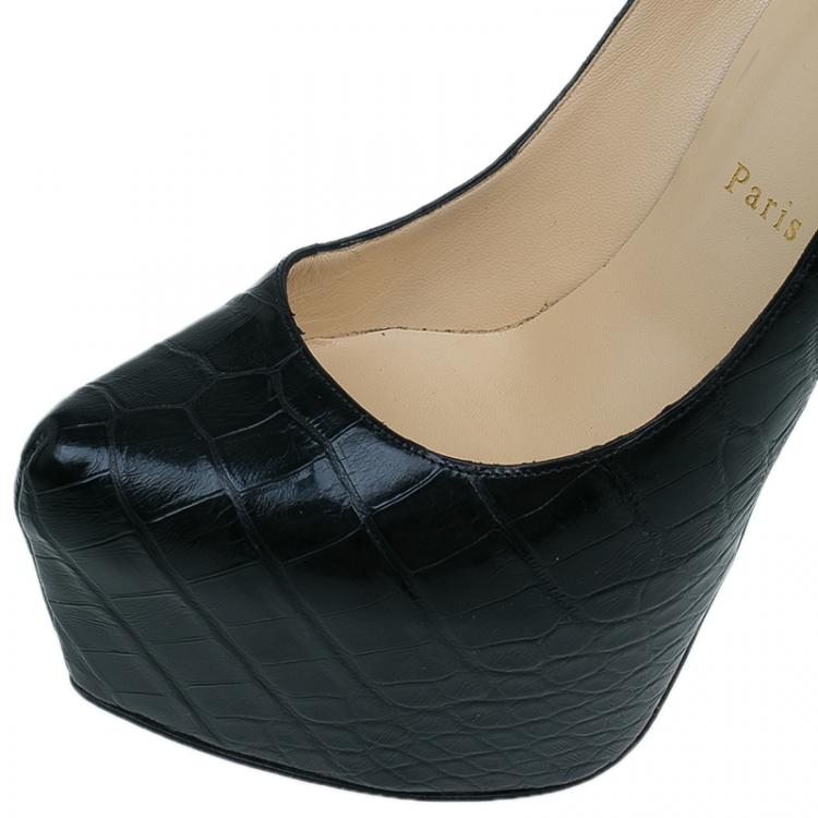 Pre Owned Christian Louboutin Black Crocodile Daffodile Pumps Size 40
