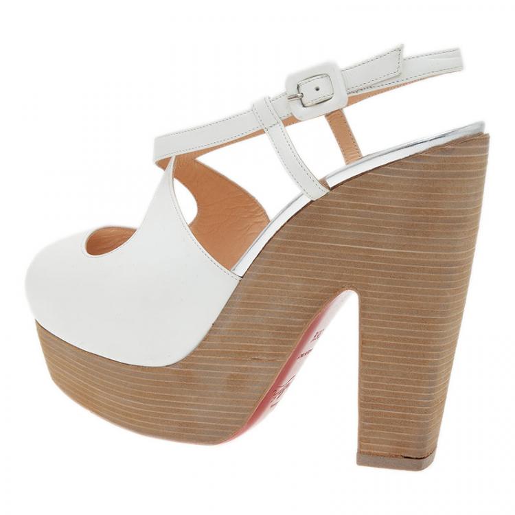 Pre Owned Christian Louboutin White Leather Rozeppa Ankle Strap Sandals Size 36.5