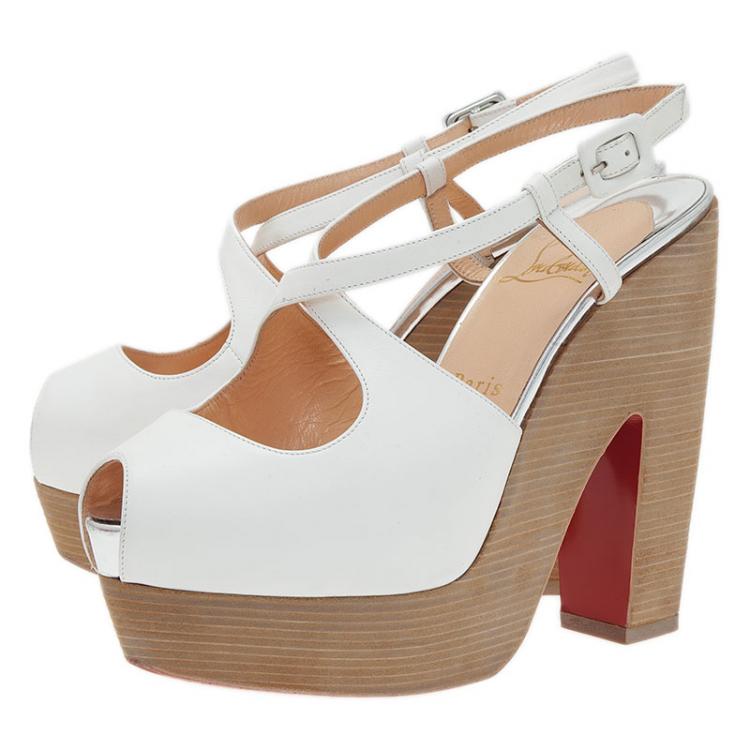 Pre Owned Christian Louboutin White Leather Rozeppa Ankle Strap Sandals Size 36.5