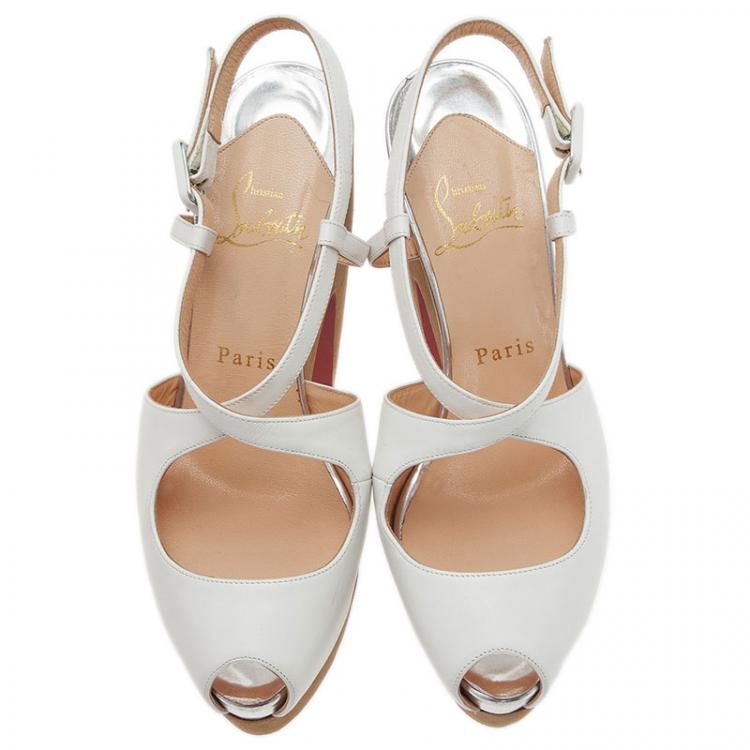 Pre Owned Christian Louboutin White Leather Rozeppa Ankle Strap Sandals Size 36.5