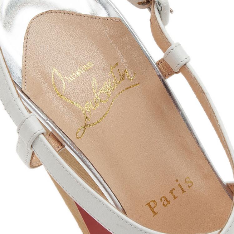 Pre Owned Christian Louboutin White Leather Rozeppa Ankle Strap Sandals Size 36.5