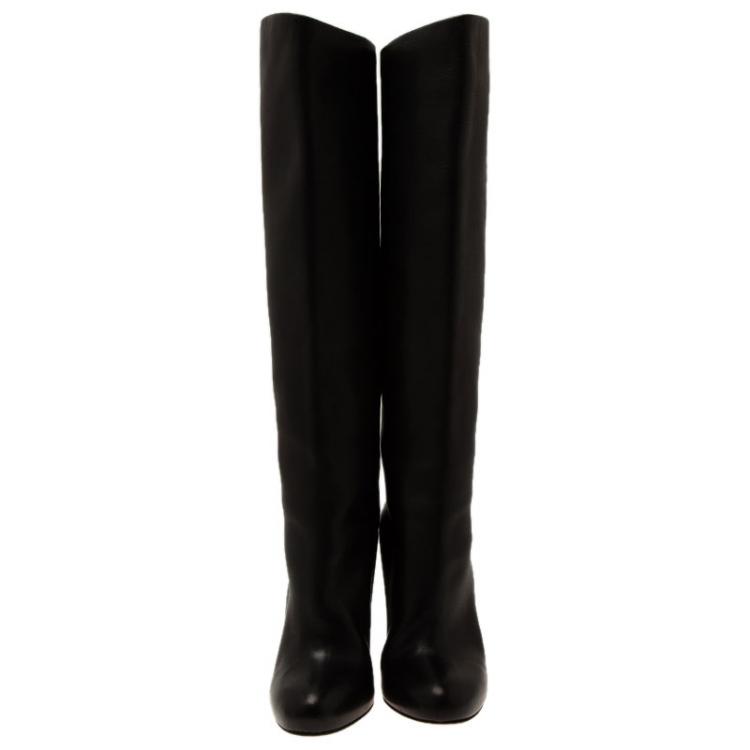 Pre Owned Christian Louboutin Black Leather Zepita Tall Wedges Boots Size 38.5