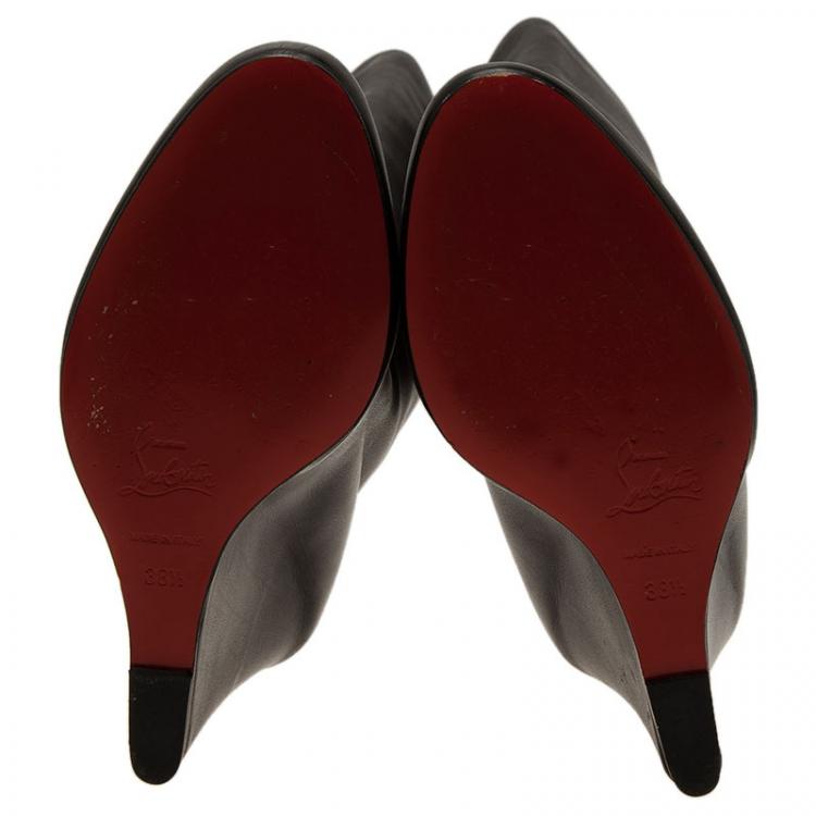 Pre Owned Christian Louboutin Black Leather Zepita Tall Wedges Boots Size 38.5