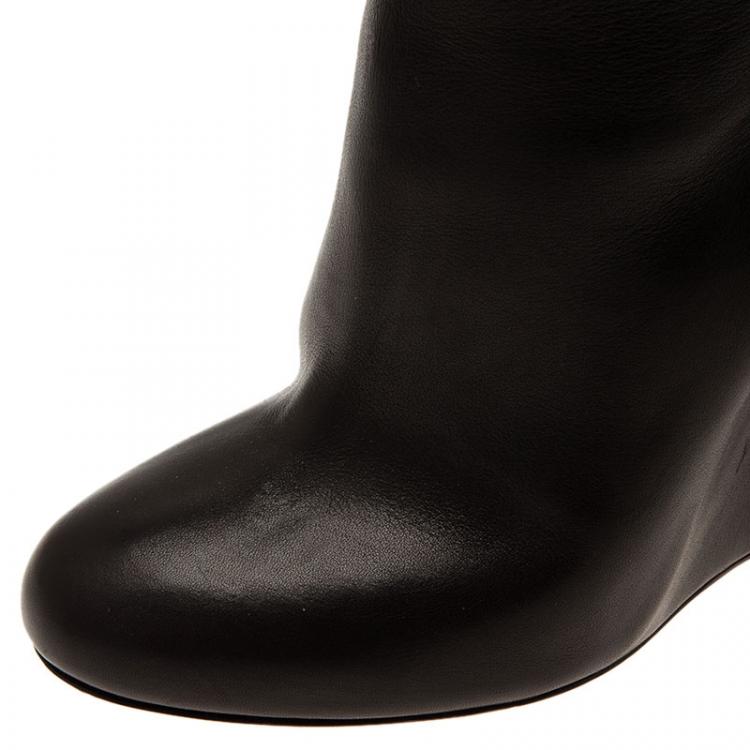 Pre Owned Christian Louboutin Black Leather Zepita Tall Wedges Boots Size 38.5