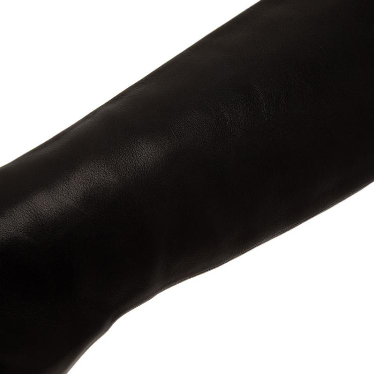 Pre Owned Christian Louboutin Black Leather Zepita Tall Wedges Boots Size 38.5
