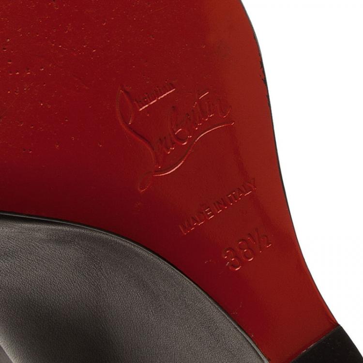 Pre Owned Christian Louboutin Black Leather Zepita Tall Wedges Boots Size 38.5