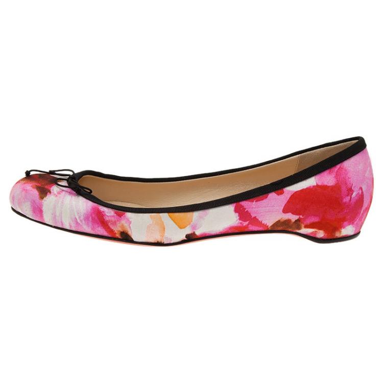Pre Owned Christian Louboutin Floral Satin Bow Ballet flats Size 38.5