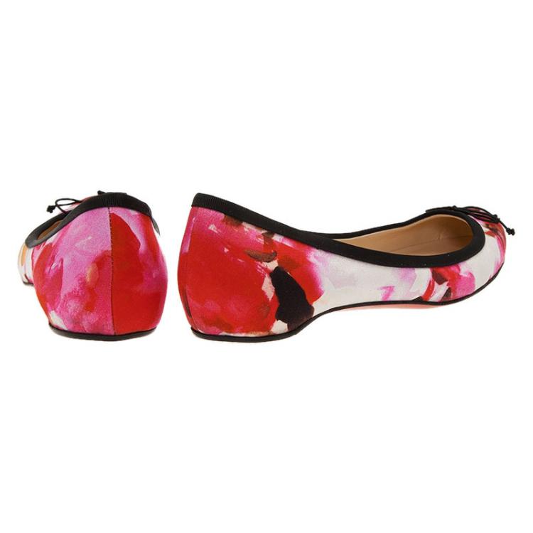 Pre Owned Christian Louboutin Floral Satin Bow Ballet flats Size 38.5