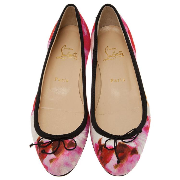 Pre Owned Christian Louboutin Floral Satin Bow Ballet flats Size 38.5