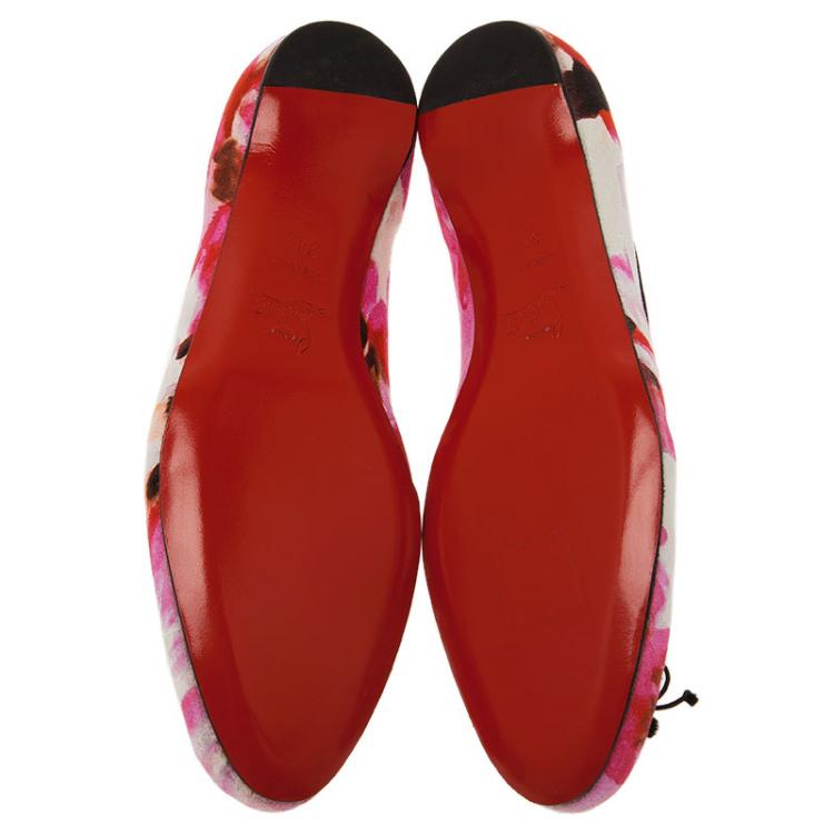 Pre Owned Christian Louboutin Floral Satin Bow Ballet flats Size 38.5