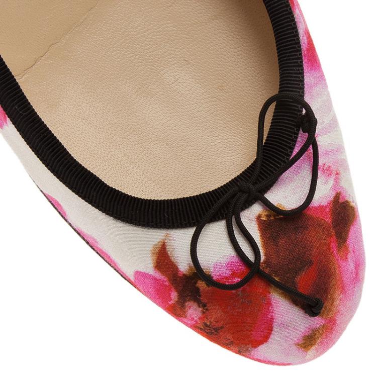 Pre Owned Christian Louboutin Floral Satin Bow Ballet flats Size 38.5
