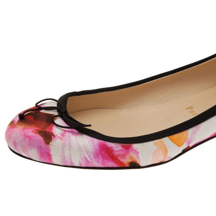 Pre Owned Christian Louboutin Floral Satin Bow Ballet flats Size 38.5