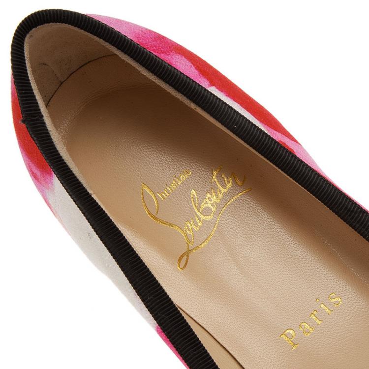 Pre Owned Christian Louboutin Floral Satin Bow Ballet flats Size 38.5