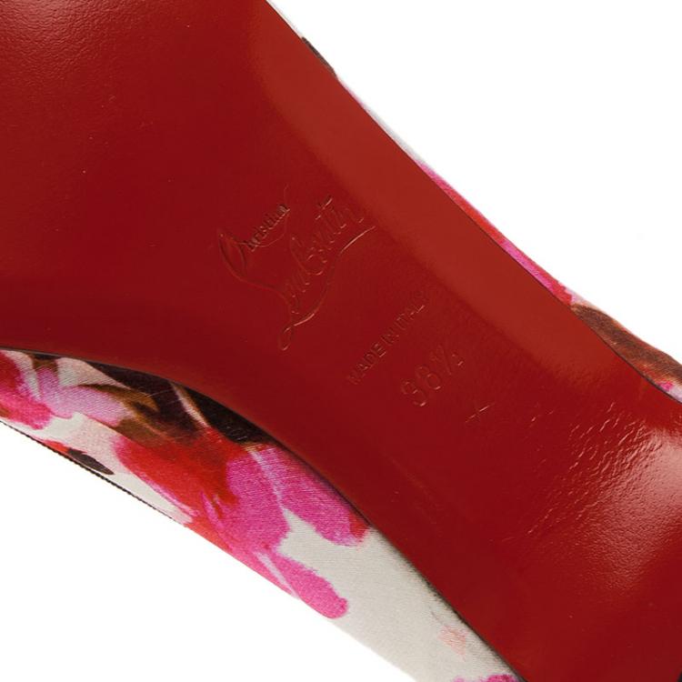 Pre Owned Christian Louboutin Floral Satin Bow Ballet flats Size 38.5