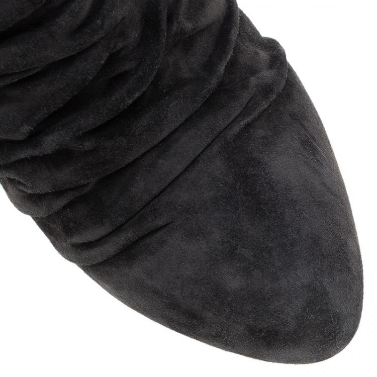 Pre Owned Christian Louboutin Grey Pleated Suede Prios Mid Calf Boots Size 39.5 