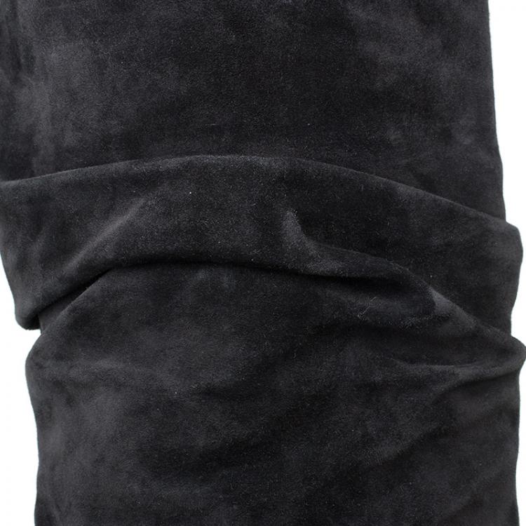 Pre Owned Christian Louboutin Grey Pleated Suede Prios Mid Calf Boots Size 39.5 