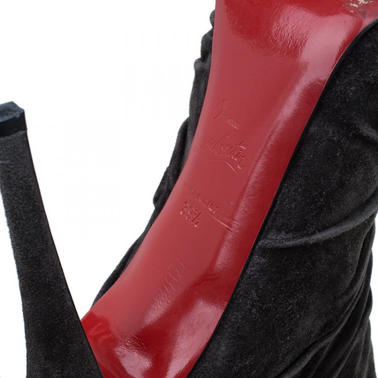 Pre Owned Christian Louboutin Grey Pleated Suede Prios Mid Calf Boots Size 39.5 