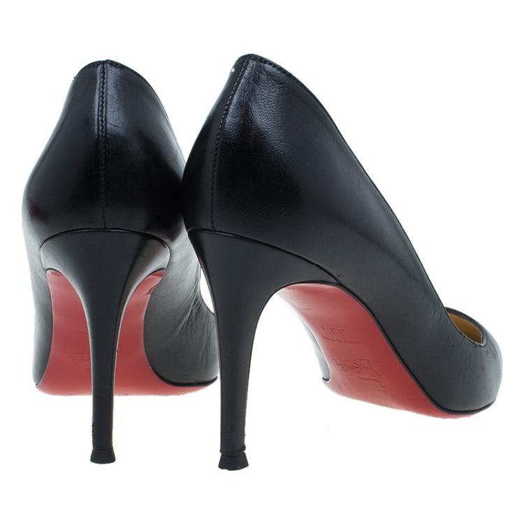 Pre Owned Christian Louboutin Black Leather Decoltissimo Pointed Toe Pumps Size 38.5