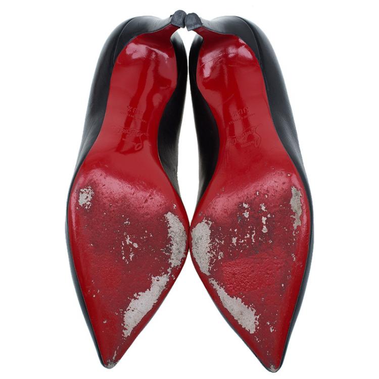 Pre Owned Christian Louboutin Black Leather Decoltissimo Pointed Toe Pumps Size 38.5