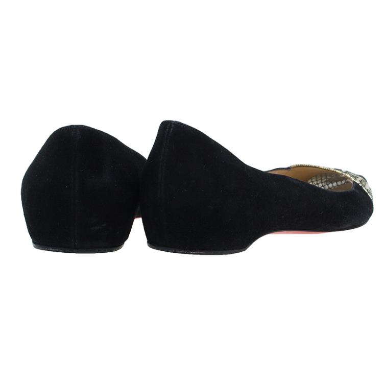 Pre Owned Christian Louboutin Black / Gold Suede Gladiator Ballet Flats Size 39