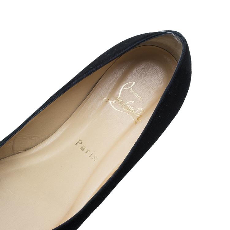 Pre Owned Christian Louboutin Black / Gold Suede Gladiator Ballet Flats Size 39