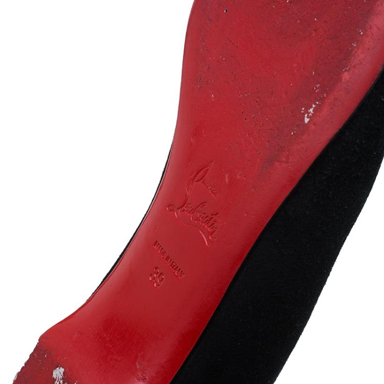Pre Owned Christian Louboutin Black / Gold Suede Gladiator Ballet Flats Size 39