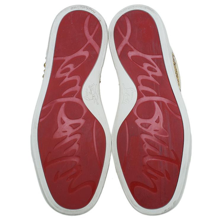 مملوكة مسبقًا Christian Louboutin Cream Strass Embellished Leather High Top Sneakers Size 36