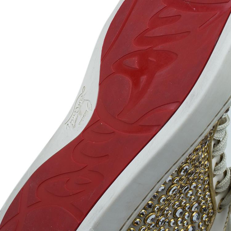 مملوكة �مسبقًا Christian Louboutin Cream Strass Embellished Leather High Top Sneakers Size 36