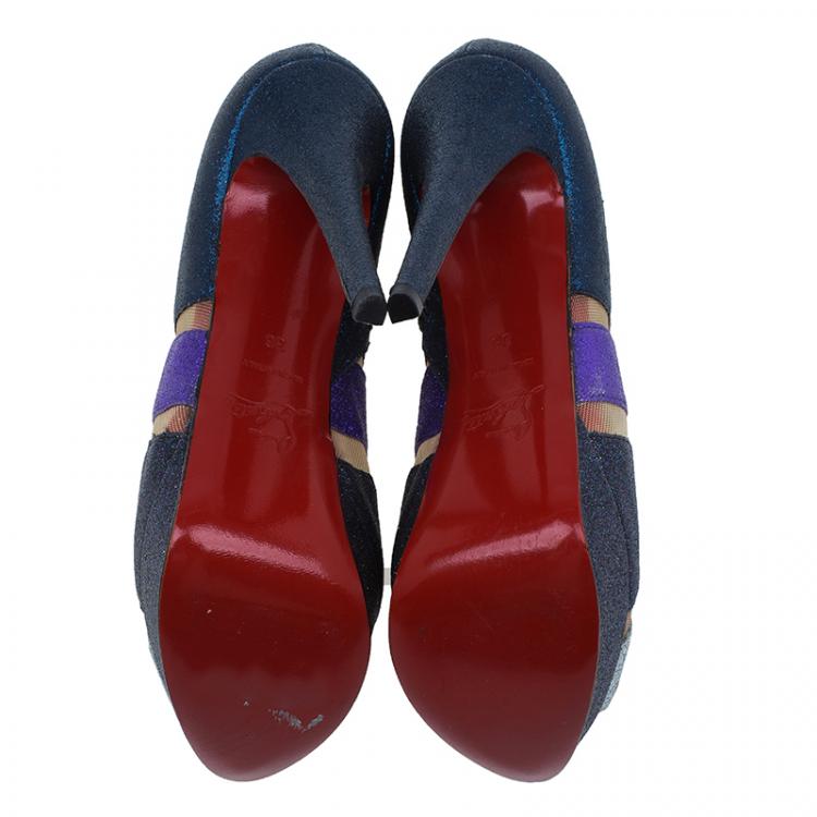 Pre Owned Christian Louboutin Mutlicolor Glitter Ziggy Peep Toe Ankle Booties Size 36