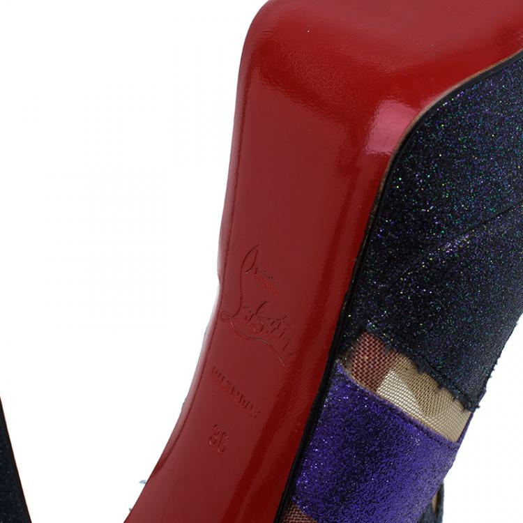 Pre Owned Christian Louboutin Mutlicolor Glitter Ziggy Peep Toe Ankle Booties Size 36