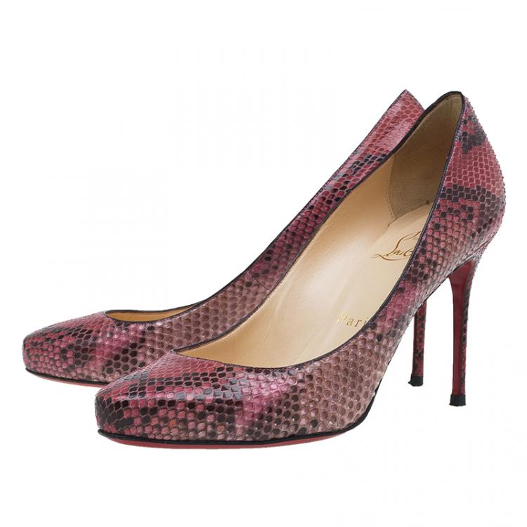 Pre Owned Christian Louboutin Red and Black Snakeskin Elisa Pumps Size 37.5