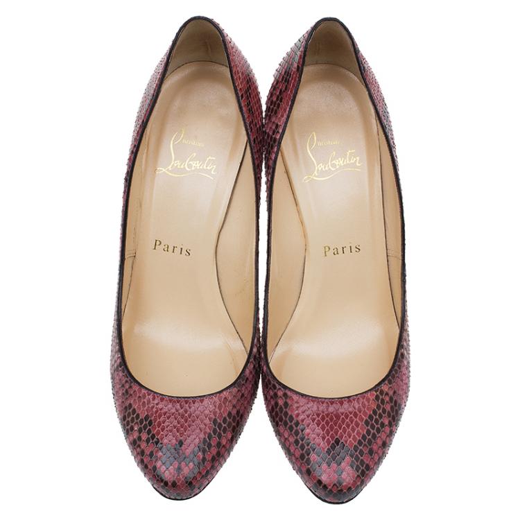Pre Owned Christian Louboutin Red and Black Snakeskin Elisa Pumps Size 37.5