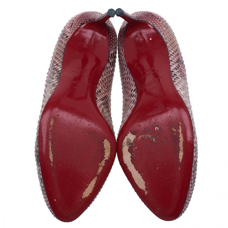 Pre Owned Christian Louboutin Red and Black Snakeskin Elisa Pumps Size 37.5