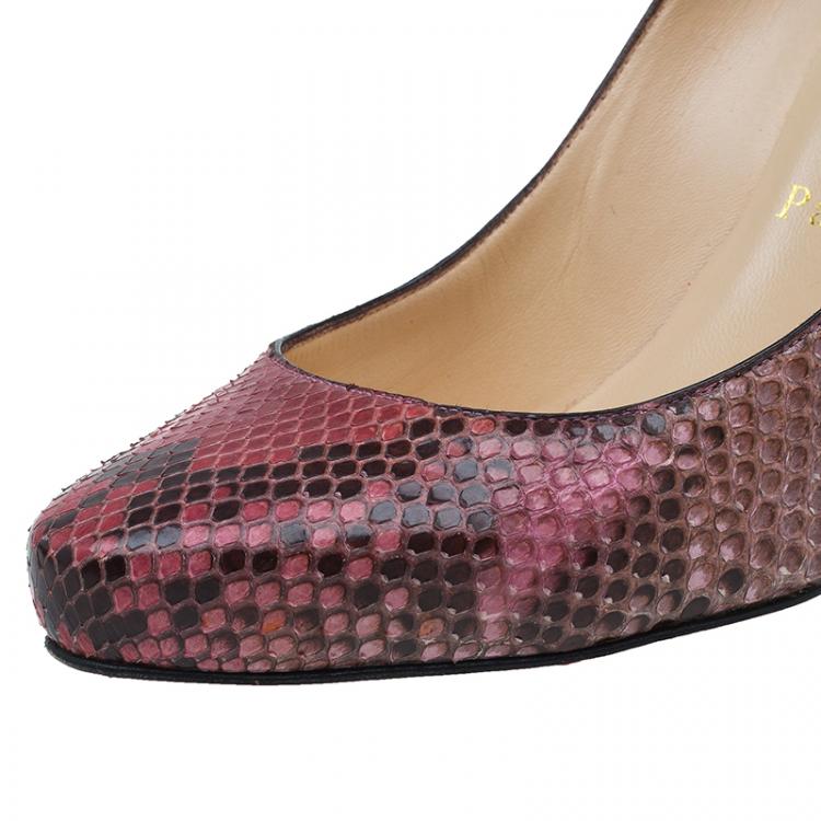 Pre Owned Christian Louboutin Red and Black Snakeskin Elisa Pumps Size 37.5