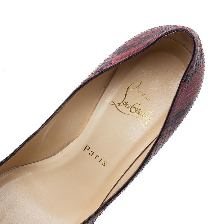 Pre Owned Christian Louboutin Red and Black Snakeskin Elisa Pumps Size 37.5