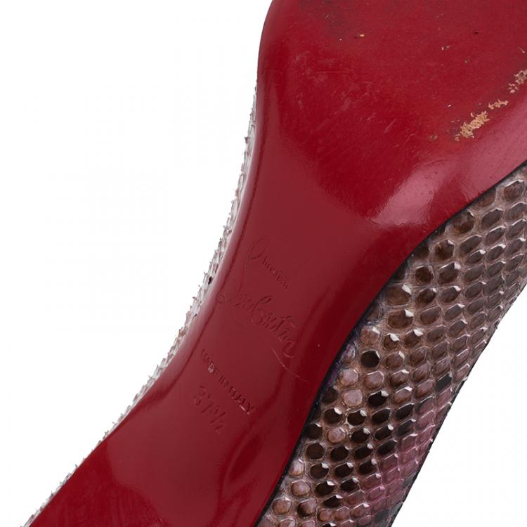 Pre Owned Christian Louboutin Red and Black Snakeskin Elisa Pumps Size 37.5