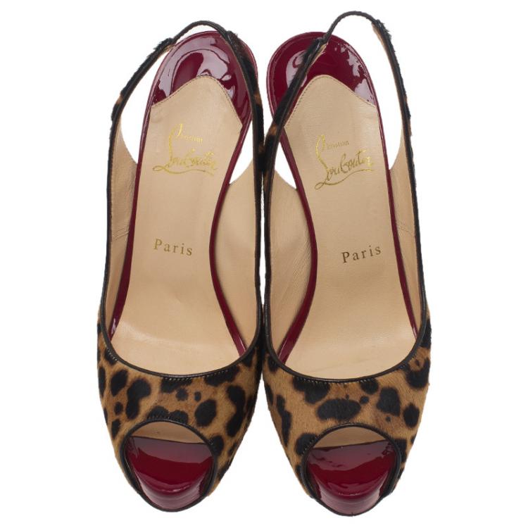 Pre Owned Christian Louboutin Leopard Pony Hair Peep Toe Slingback Sandals Size 39.5
