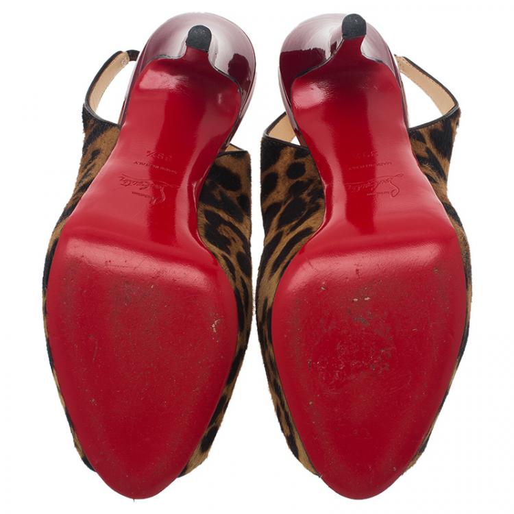 Pre Owned Christian Louboutin Leopard Pony Hair Peep Toe Slingback Sandals Size 39.5