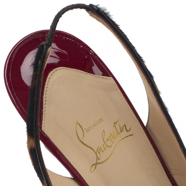 Pre Owned Christian Louboutin Leopard Pony Hair Peep Toe Slingback Sandals Size 39.5