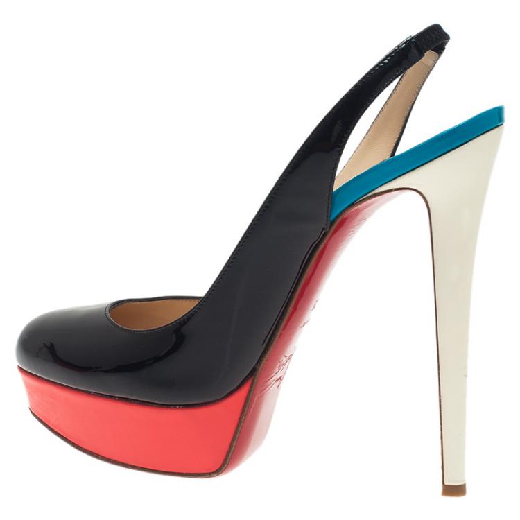Pre Owned Christian Louboutin Tricolor Patent Bianca Platform Slingback Sandals Size 39