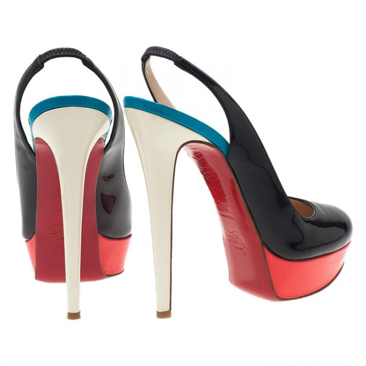 Pre Owned Christian Louboutin Tricolor Patent Bianca Platform Slingback Sandals Size 39