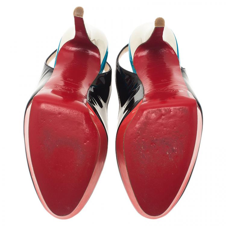 Pre Owned Christian Louboutin Tricolor Patent Bianca Platform Slingback Sandals Size 39