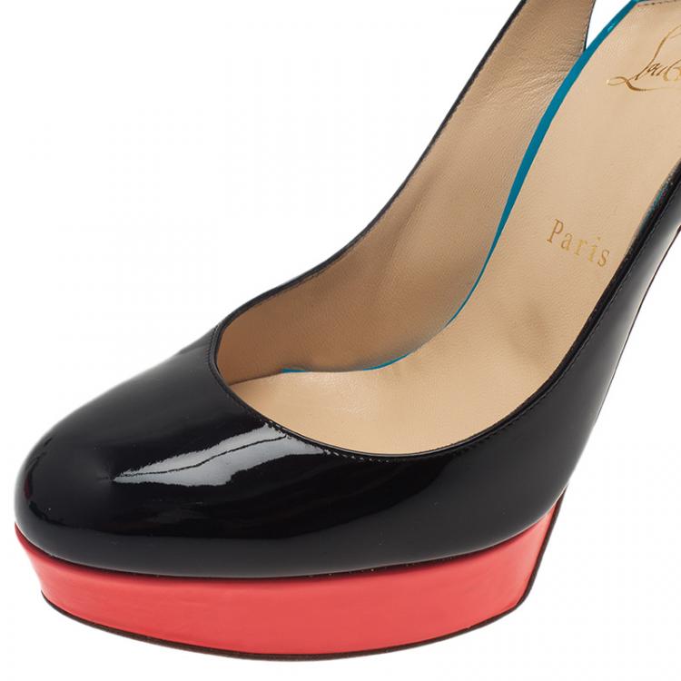 Pre Owned Christian Louboutin Tricolor Patent Bianca Platform Slingback Sandals Size 39