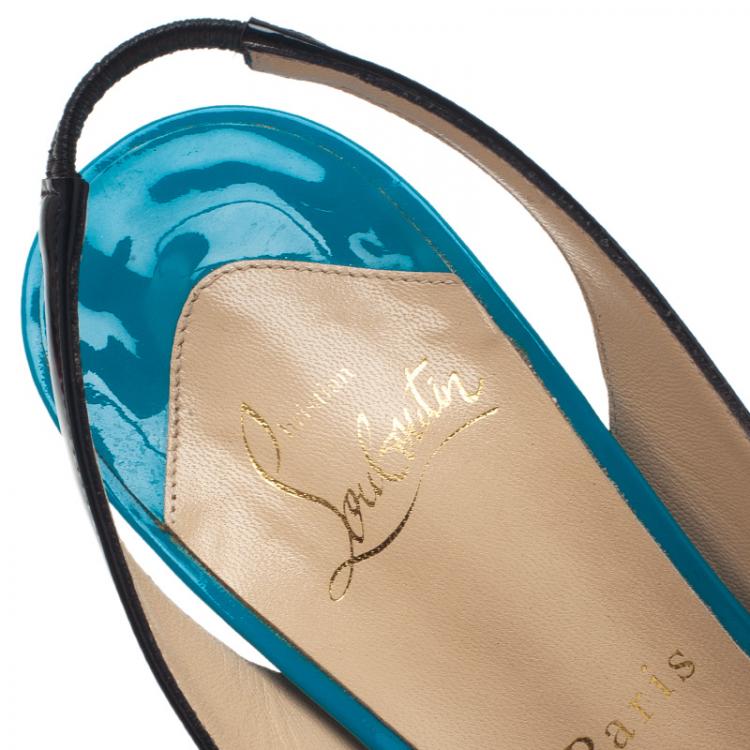 Pre Owned Christian Louboutin Tricolor Patent Bianca Platform Slingback Sandals Size 39