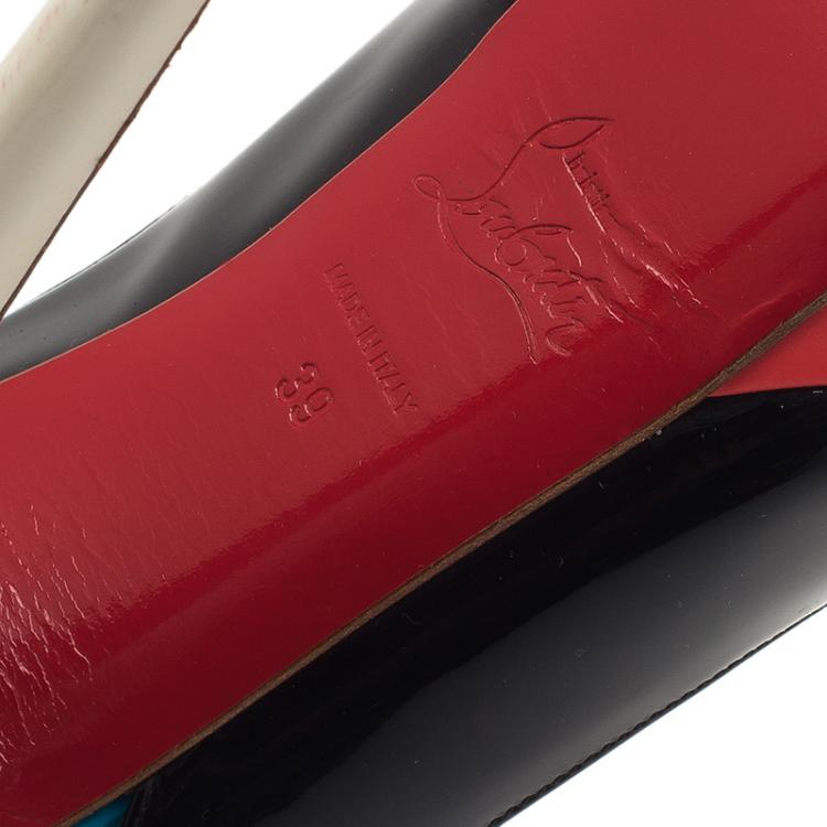 Pre Owned Christian Louboutin Tricolor Patent Bianca Platform Slingback Sandals Size 39