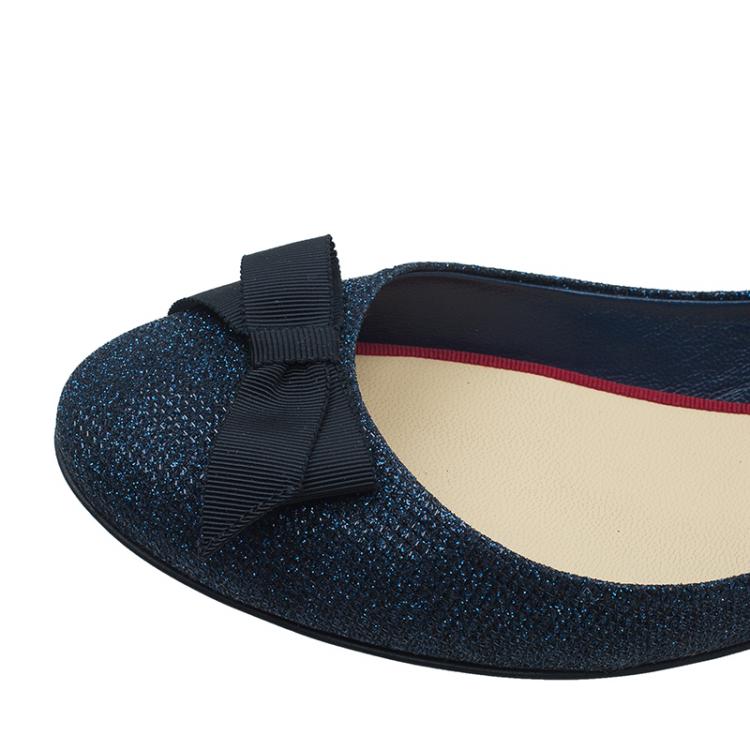 Pre Owned Christian Louboutin Blue Glitter Air Loubi Bow Ballet Flats Size 40