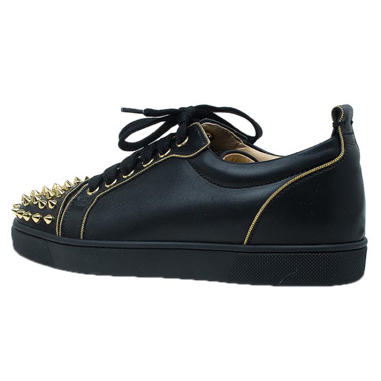 Pre Owned Christian Louboutin Black Leather Rush Spike Sneakers Size 36