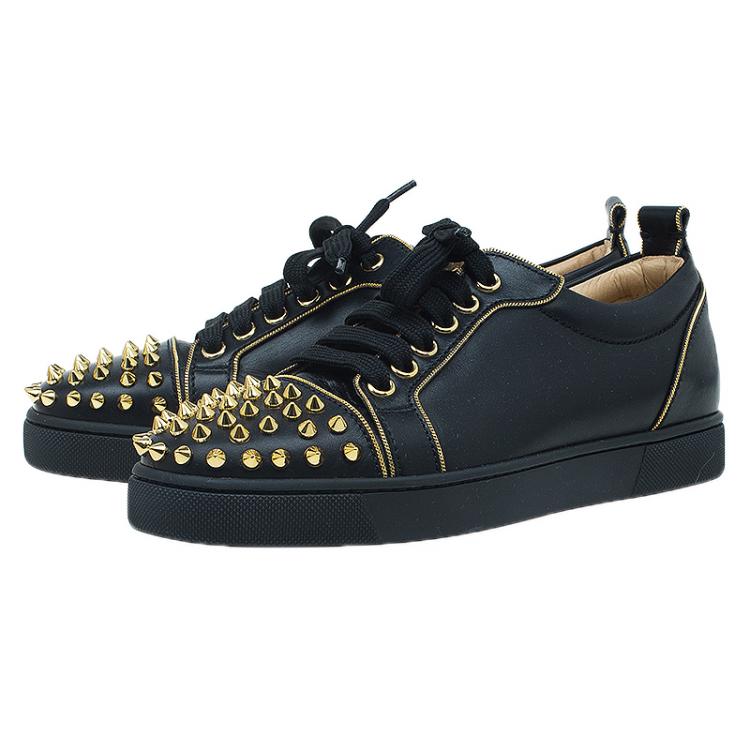 Pre Owned Christian Louboutin Black Leather Rush Spike Sneakers Size 36