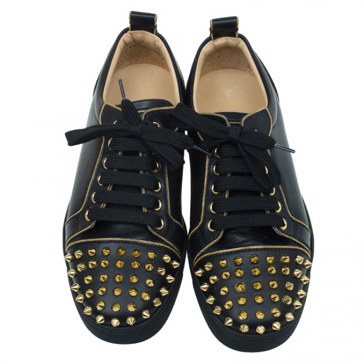 Pre Owned Christian Louboutin Black Leather Rush Spike Sneakers Size 36